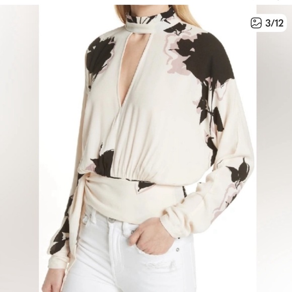 Free People Cream and Black Floral Blouse(like new condition) - Picture 1 of 8